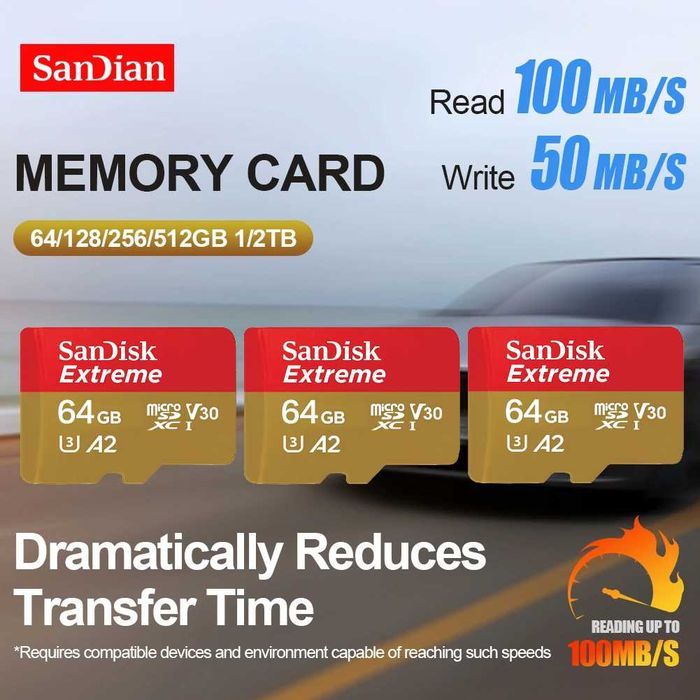 Карта пам'яті чесні 64GB SanDisk Extreme microSD 10 U3 V30 A2 підходить 4K
