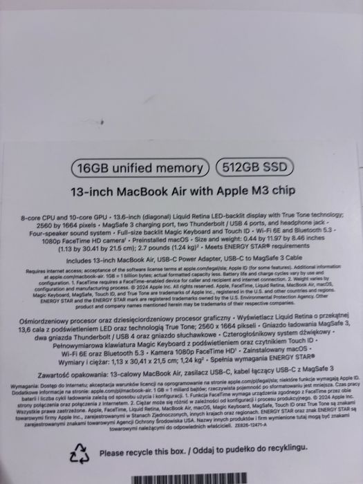 MacBook Air 13 16GB memory 512GB SSD
