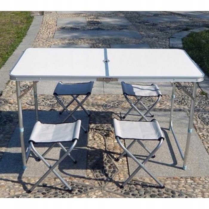 ZESTAW stół turystyczny stolik cateringowy składany +4 krzesła walizka