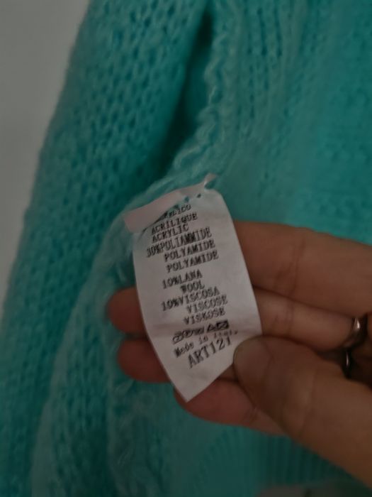 Sweter nowy kardigan mop miętowy turkusowy wełniany m L s uni