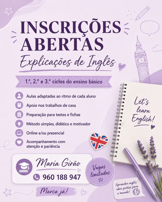 Explicações de Inglês - 1º e 2º ciclo - Online