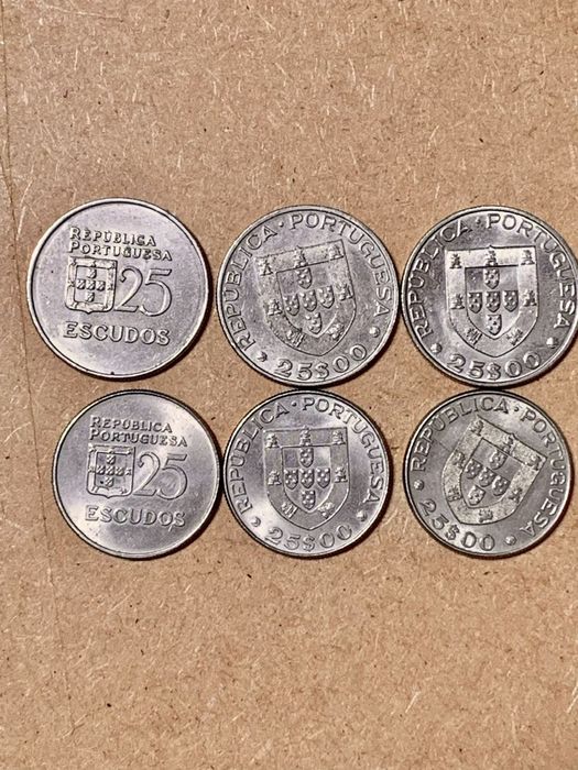 6 Moedas 25 escudos de 1977, 1978, 1982 e 1986