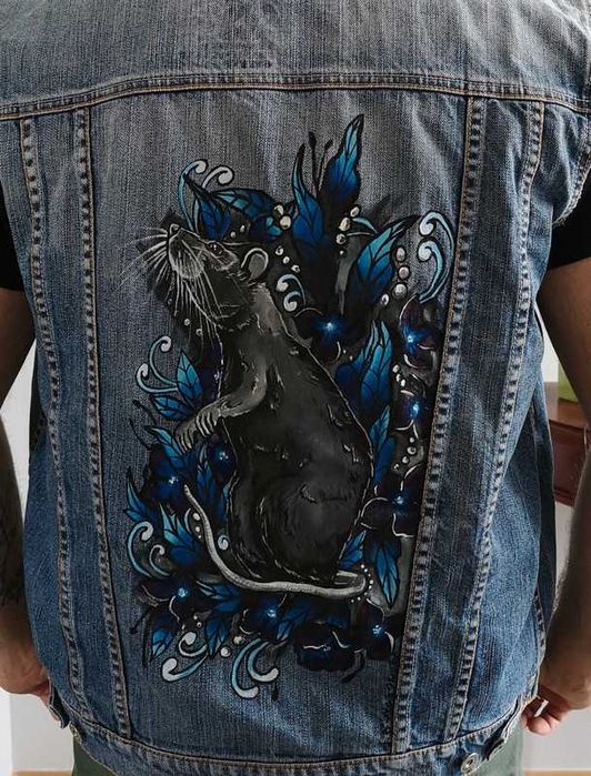 Kamizelka motocyklowa ręcznie malowana szczur unikat