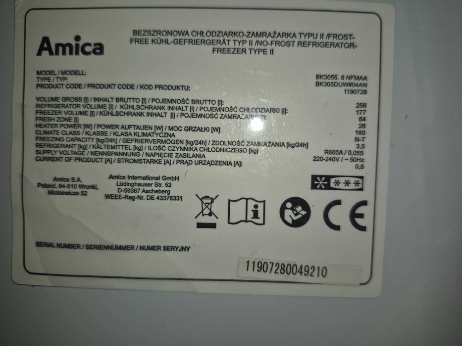 Lodówka pod zabudowę Amica BK 3055