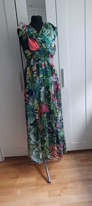 Sukienka maxi zielona Jamaica kopertowy dekolt Nowa!!
