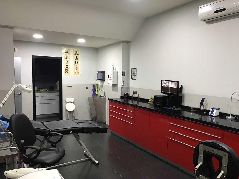 Móveis de cozinha e recepçao anteriormente usados numa loja.