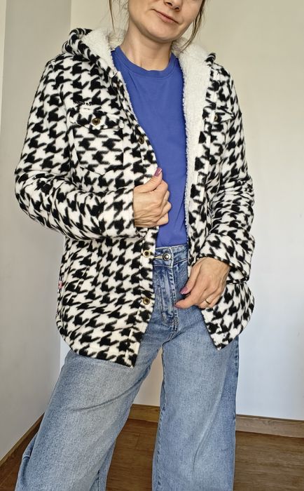 Kurtka Lee Cooper shacket kaptur koszulowa pepitka kożuch