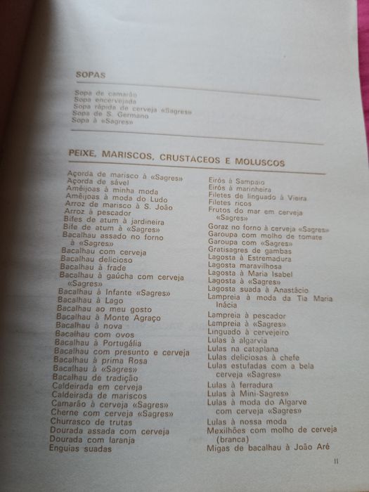 Livro de RECEITAS antigo, cerveja Sagres  (1975)