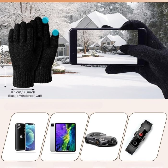 Komplet zimowy 3w1 czapka komin rękawiczki touchscreen czarny