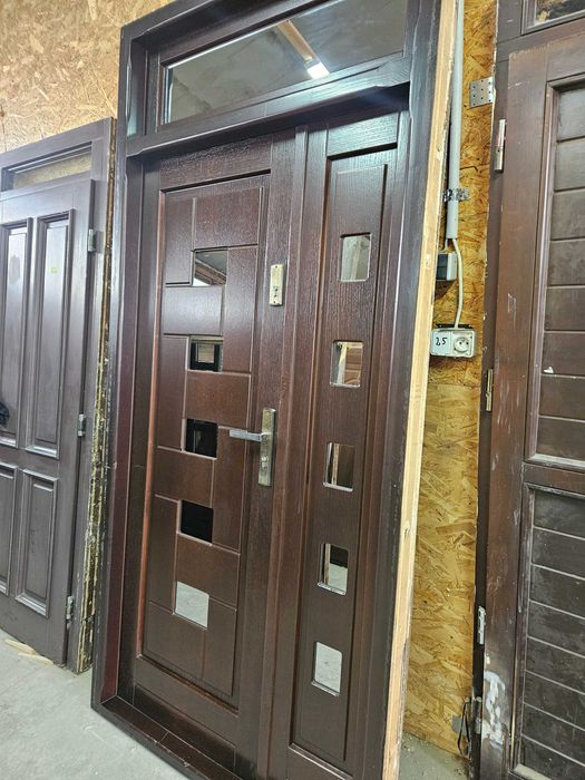 DRZWI Zewnętrzne Drewniane Dwuskrzydłowe Naświetle Wejściowe 119x249cm