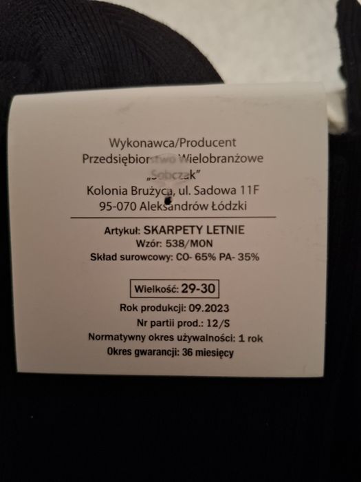 Skarpety czarne letnie wojskowe MON roz. 43-46.