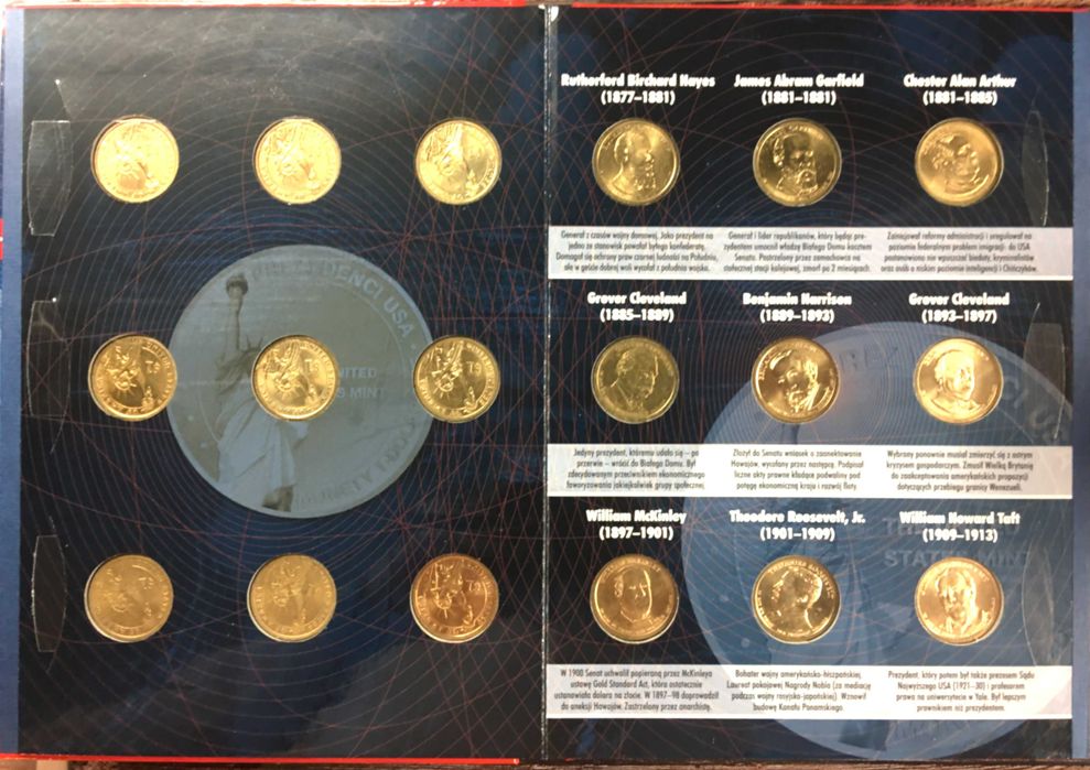 1 dolar 2007 - 2020 ; pełna kolekcja monet z serii "Prezydenci USA"