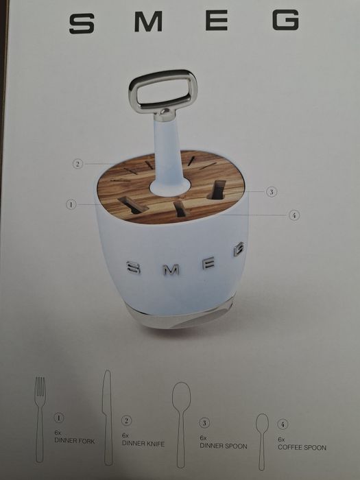 Smeg Cutlery Caddy Pastel Blue + 6 packs de 4 Talheres  Dinner Cutlery