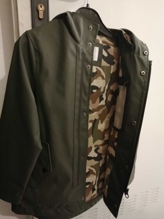 Parka menino, impermeável à chuva, forro interior, verde tropa, 7 anos