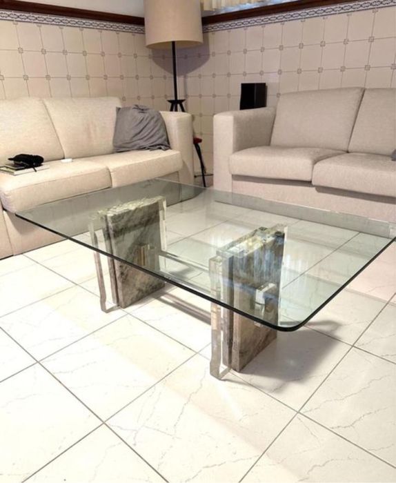 Mesa sala estar vidro e marmore