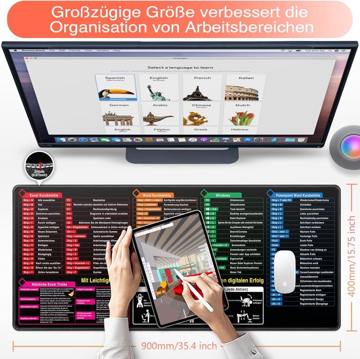 Podkładka pod mysz duża xxl 2 mm 90x40 cm skróty excel windows de