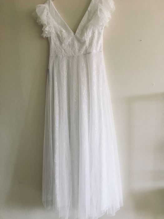 suknia ślubna boho kolor ivory rękawek koronka CYWILNY L 40