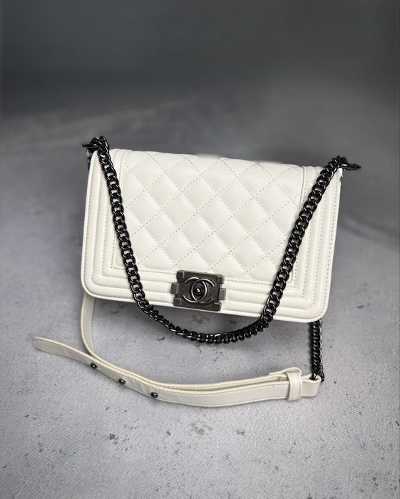 Torebka na Ramię Chanel Boy Bag | Pikowana, Biała/Kremowa |