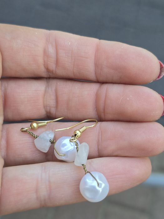 Wiszące kolczyki perełki, kwarc