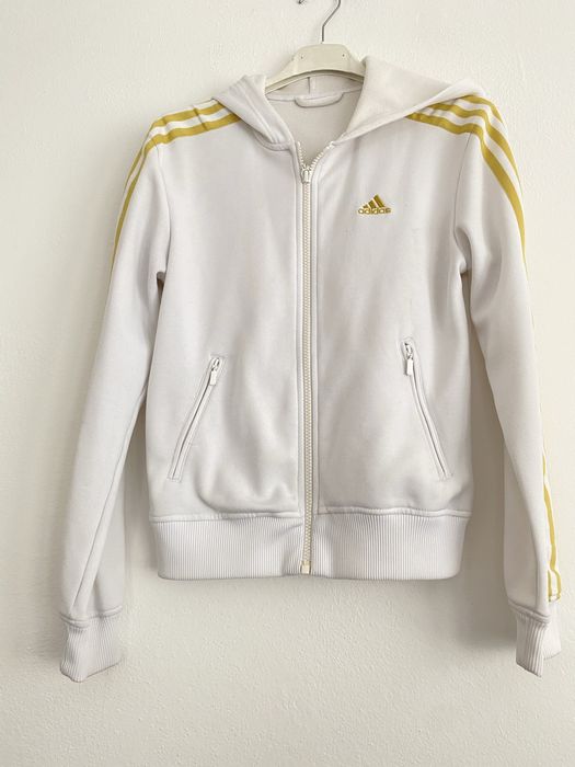 Biała bluza z kapturem Adidas na zamek rozpinana S