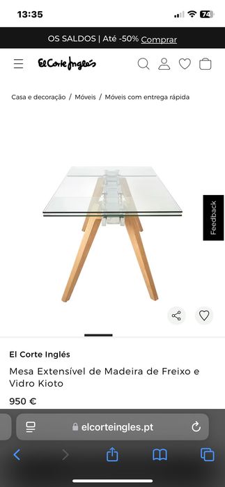 Mesa de Vidro extensível  El corte inglês