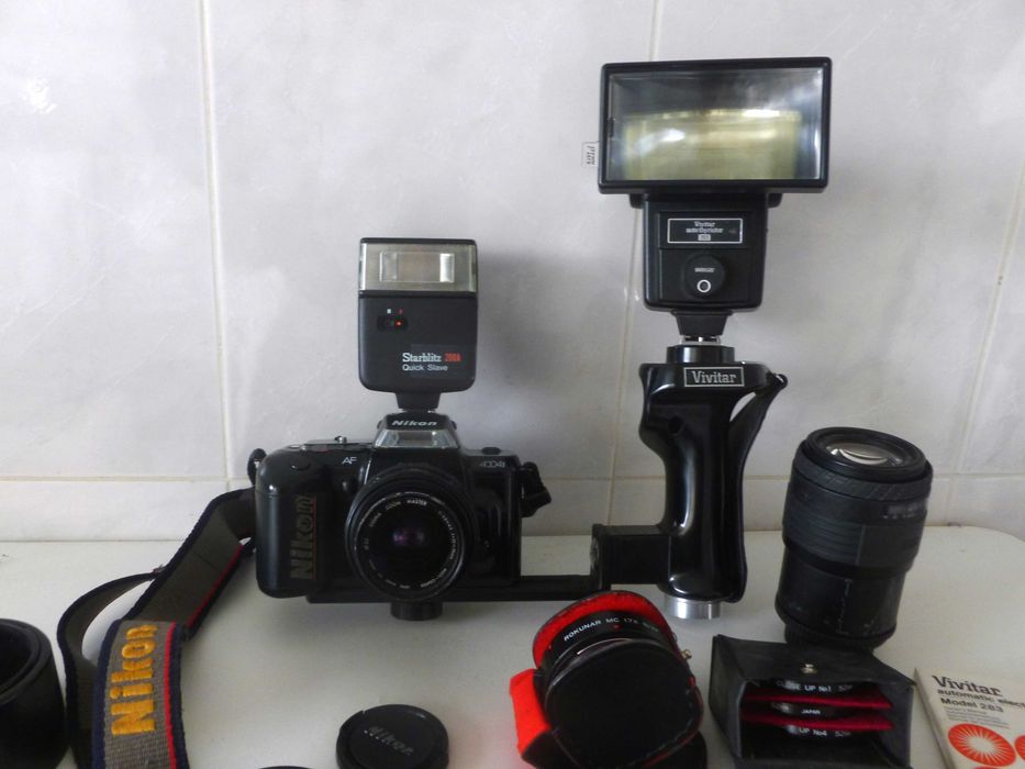Nikon N4004s, 2 Sigma object teleconversor 2 Flash Vivitar, lentes +