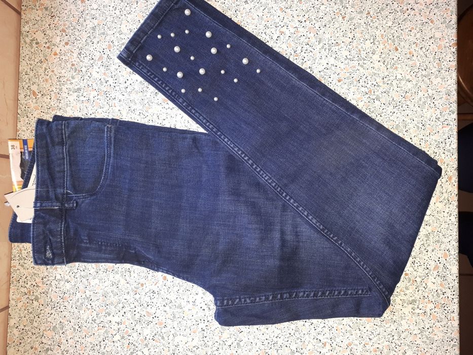 Nowe 36/38 wysoki stan super skinny fit dżinsy jeansy granatowe