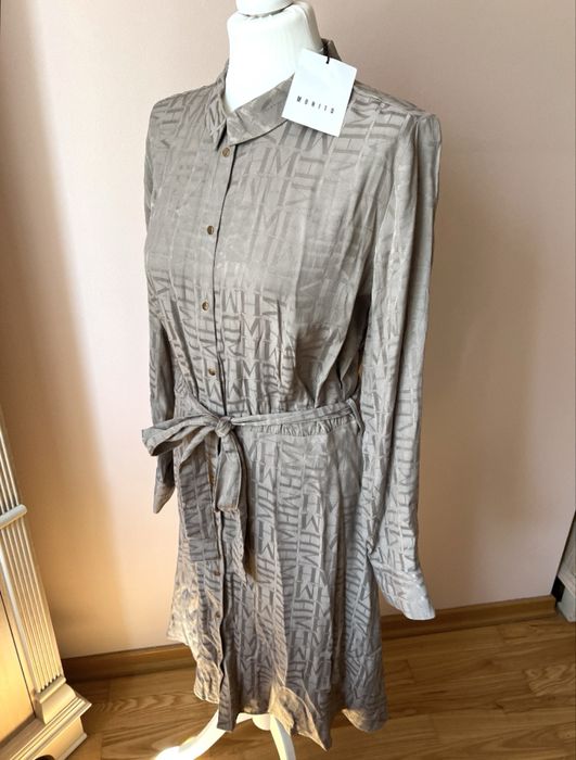 Sukienka koszulowa z wiskozy do pracy na co dzień elegancka casual