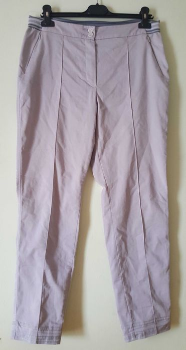 Eleganckie spodnie w kant Bianca Moden 42 XL / 40 L liliowe beżowe taupe cygaretki bawełna smart casual vintage