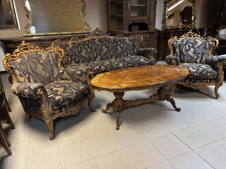 Włoski Stylowy Komplet Wypoczynkowy Sofa 2 Fotele Meble Stylowe Italy