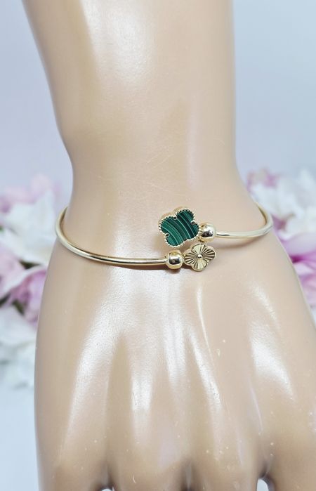 Złota bransoletka bangle z koniczynkami próba 585 14k