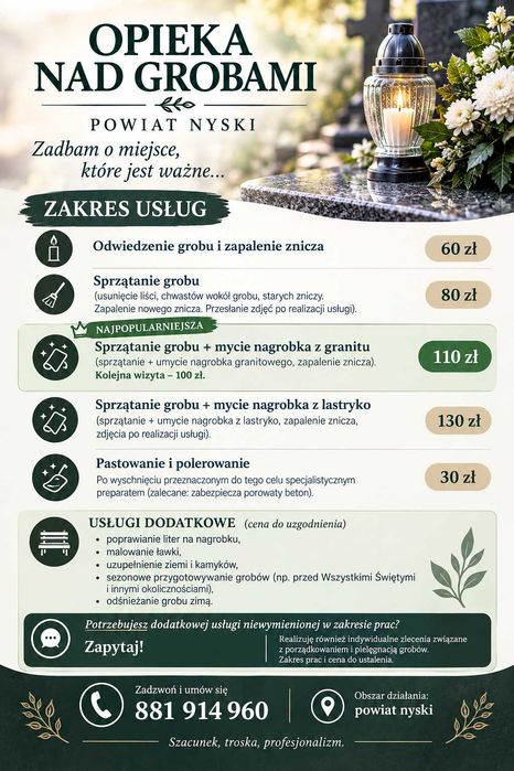 opieka nad grobami, sprzątanie grobów, profesjonalne czyszczenie nagrobków