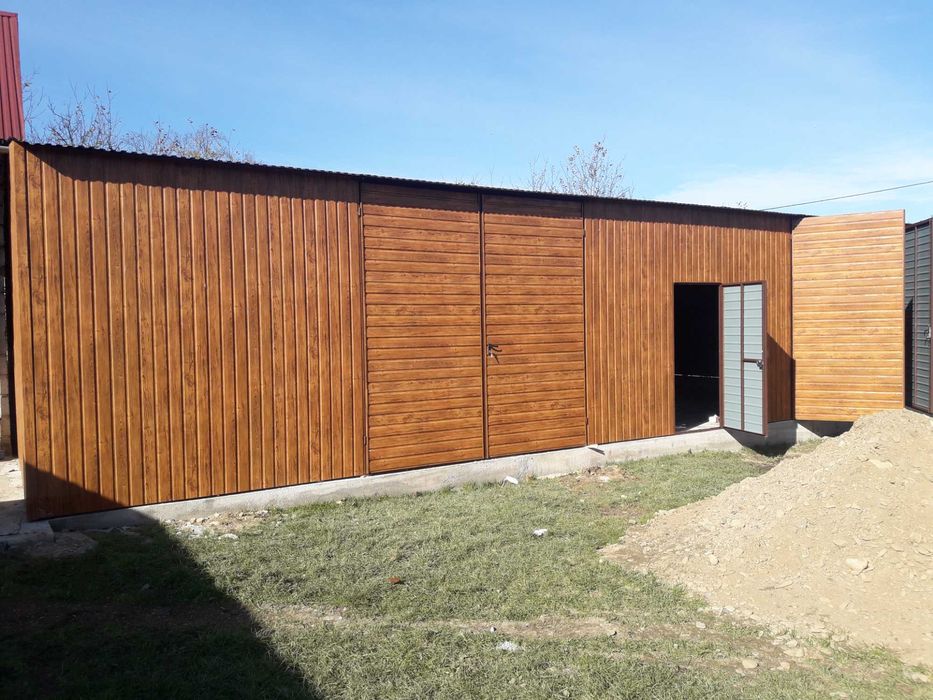 Garaż blaszany 7x6 - Bramy Uchylne - Drewnopodobny - WIATA - GRZYWSTAL