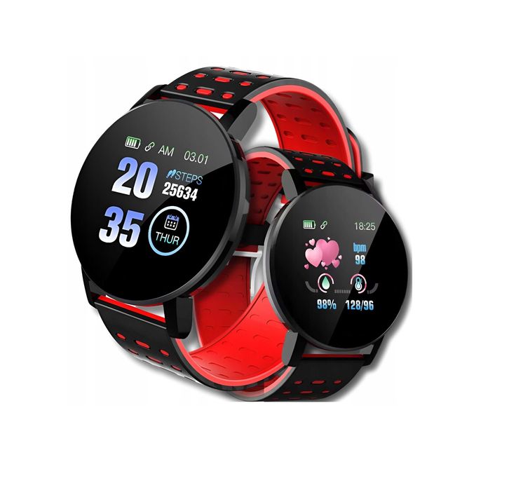 WIELOFUNKCYJNY Smartwatch czerwony Bluetooth ANRDOID IOS aplikacja PL