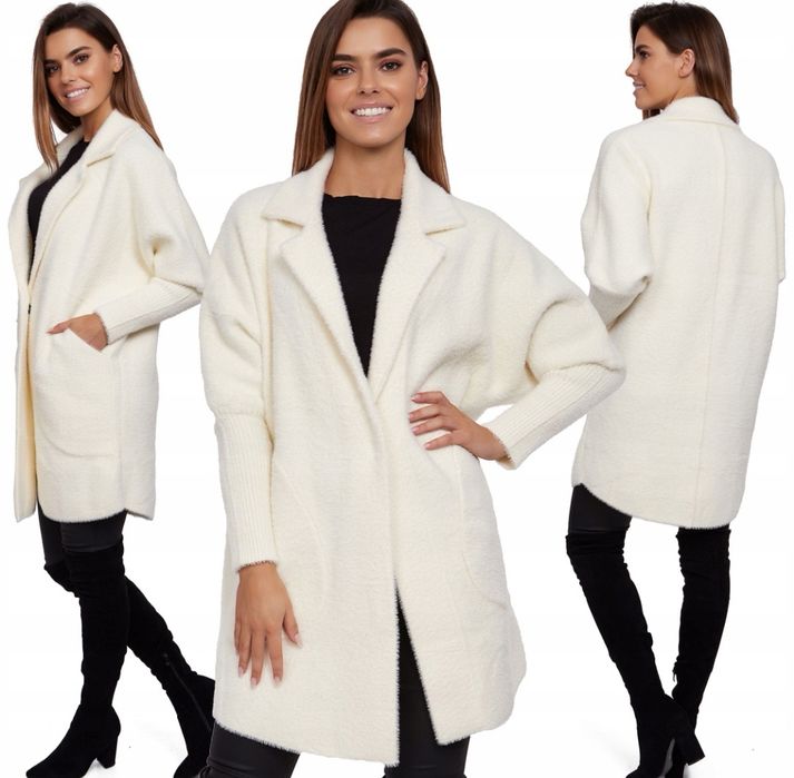 Biały klasyczny płaszcz alpaka