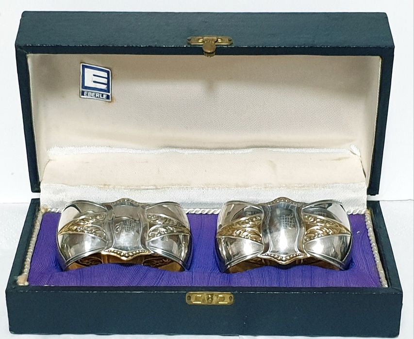 Par de argolas de guardanapo Eberle vintage com banho em prata