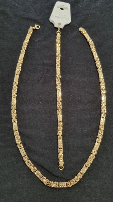 Komplet zloty lancuszek + bransoleta stal chirurgiczna NOWY!