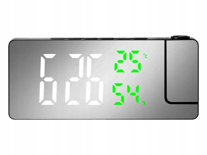 BUDZIK Zegar elektroniczny cyfrowy z projektorem LED lustro termometr