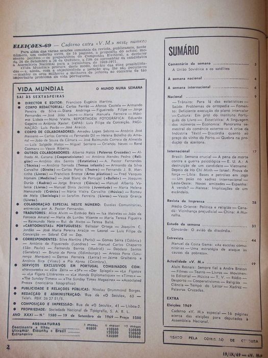 Revista Vida Mundial n.º 1580 de 19/09/69 Concorde