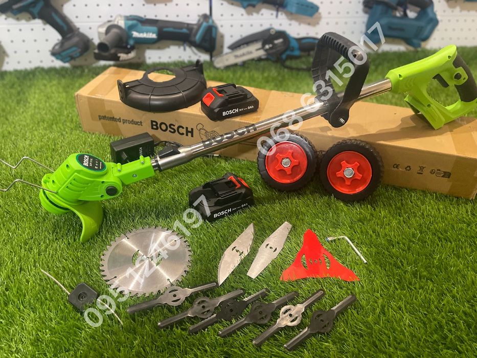 Триммер аккумуляторный BOSCH BUR179BL 6Ah косилка для травы + колеса
