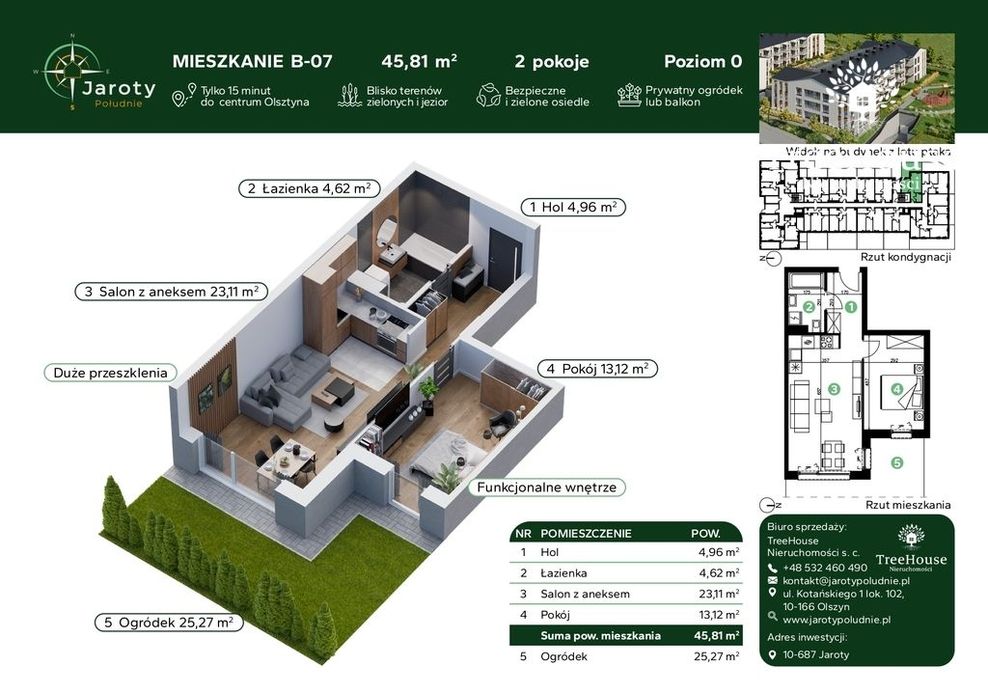 2-pokojowe mieszkanie z ogródkiem.