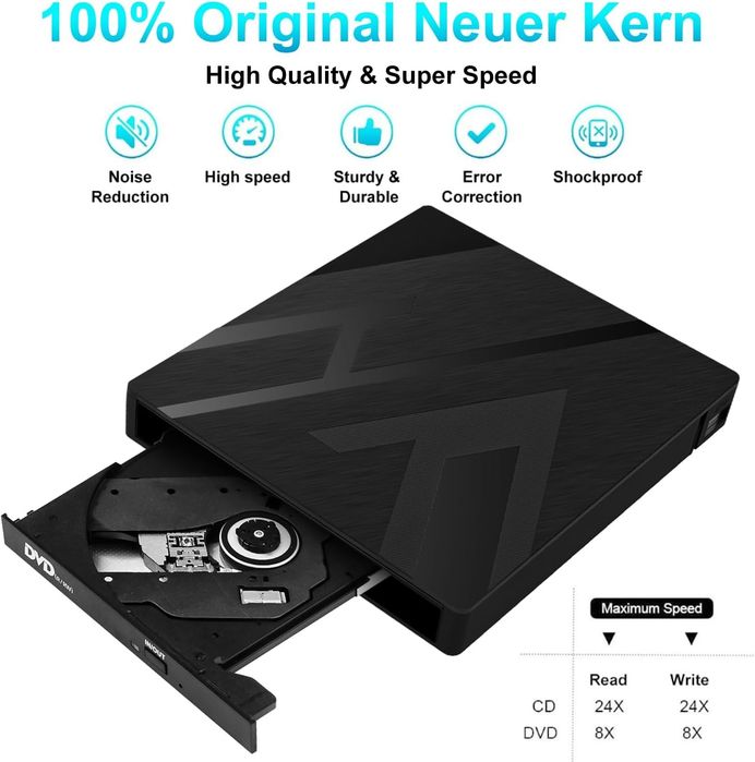 Zewnętrzny napęd CD DVD USB 3.0 typu C, z czytnikiem kart SD/TF,