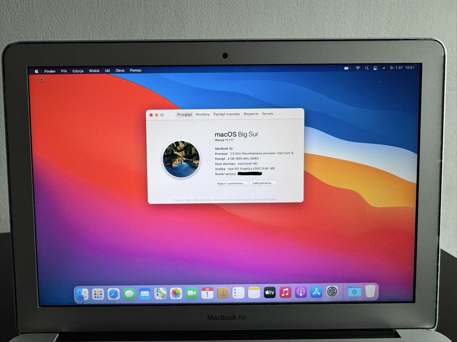 Apple MacBook Air 13" A1466 (2013) | 4 GB RAM | 128 GB SSD | Oryginalna ładowarka