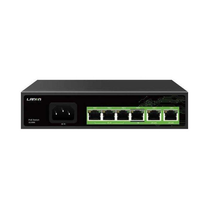Switch PoE 4 Porty 2 Uplink 65W LANON AI Watchdog LAN metal do 250m