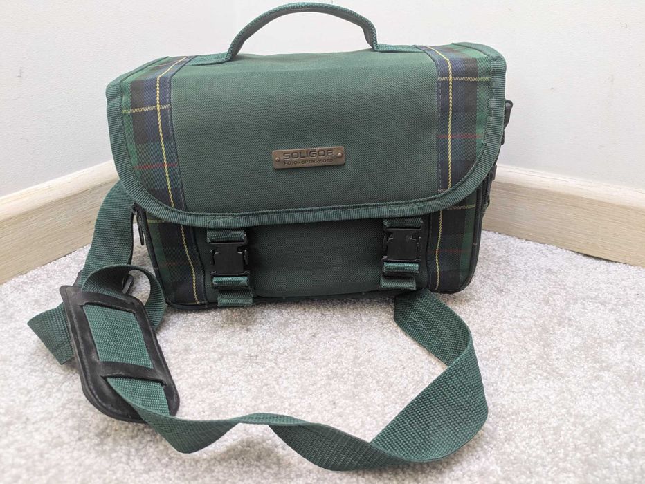 Torba fotograficzna Soligor Retro – Zielona szkocka krata – Vintage