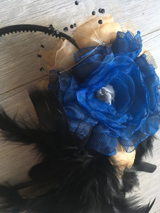 Ozdoba do włosów, bal, przepaska, tiul, pióra, handmade, ręcznie robio