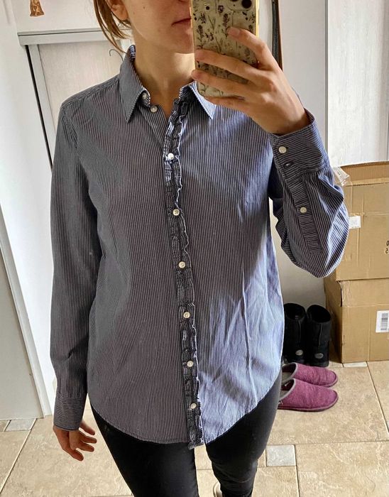 Niebieska koszula w paski Esprit z falbanką XS 34