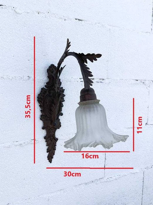 Candeeiro parede metal e tulipa vidro 1 lume