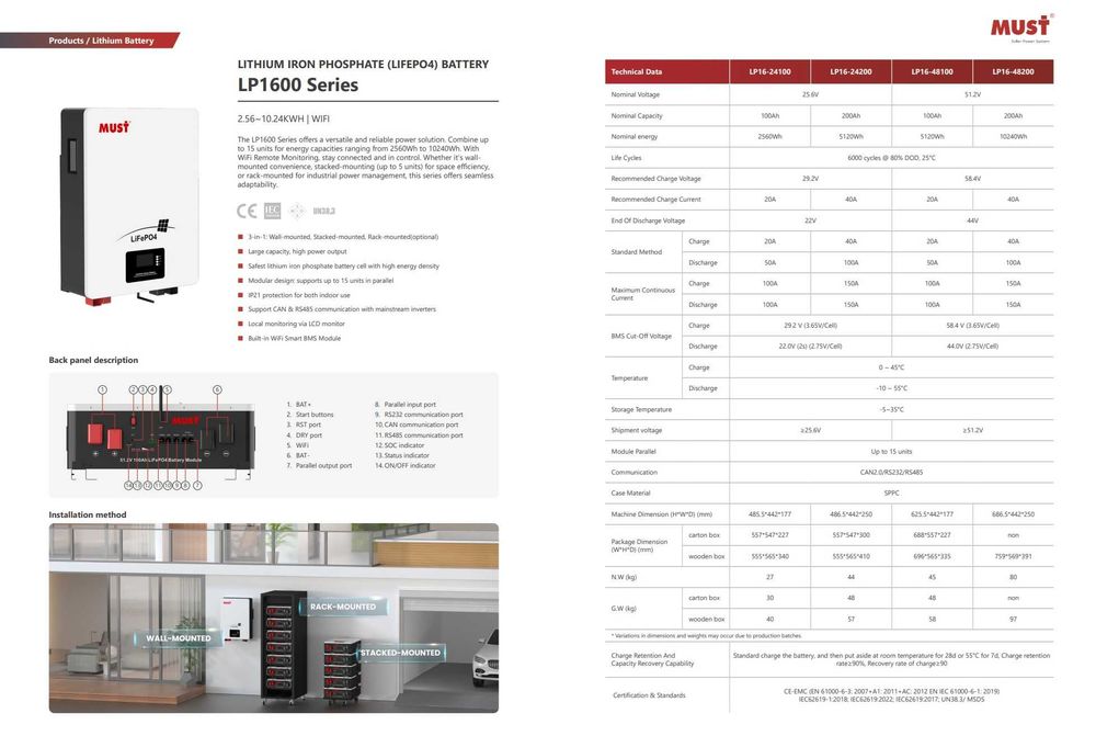 Акумулятор Must 48В, 100Аг, LiFePO4, (W-iFi Smart BMS)