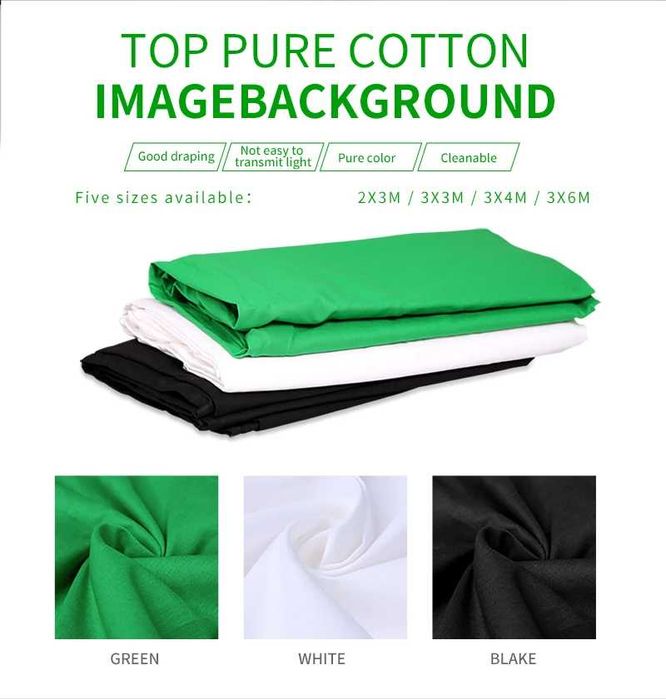 Fundo Fotográfico Profissional 4x3m Verde Chroma / Preto / Branco NOVO